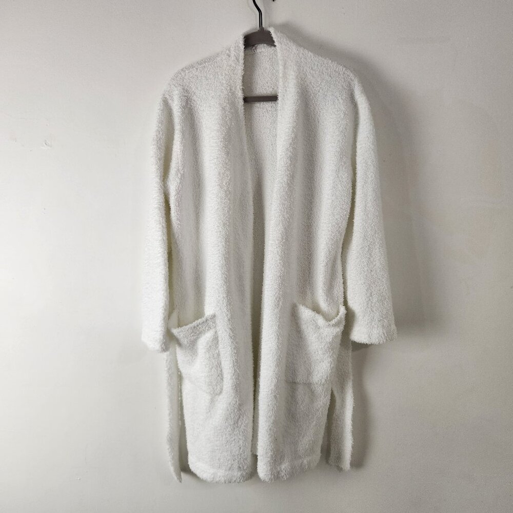 Pottery Barn Robe Womens M White Cozy Comfort Short Belt Pockets Spa Day